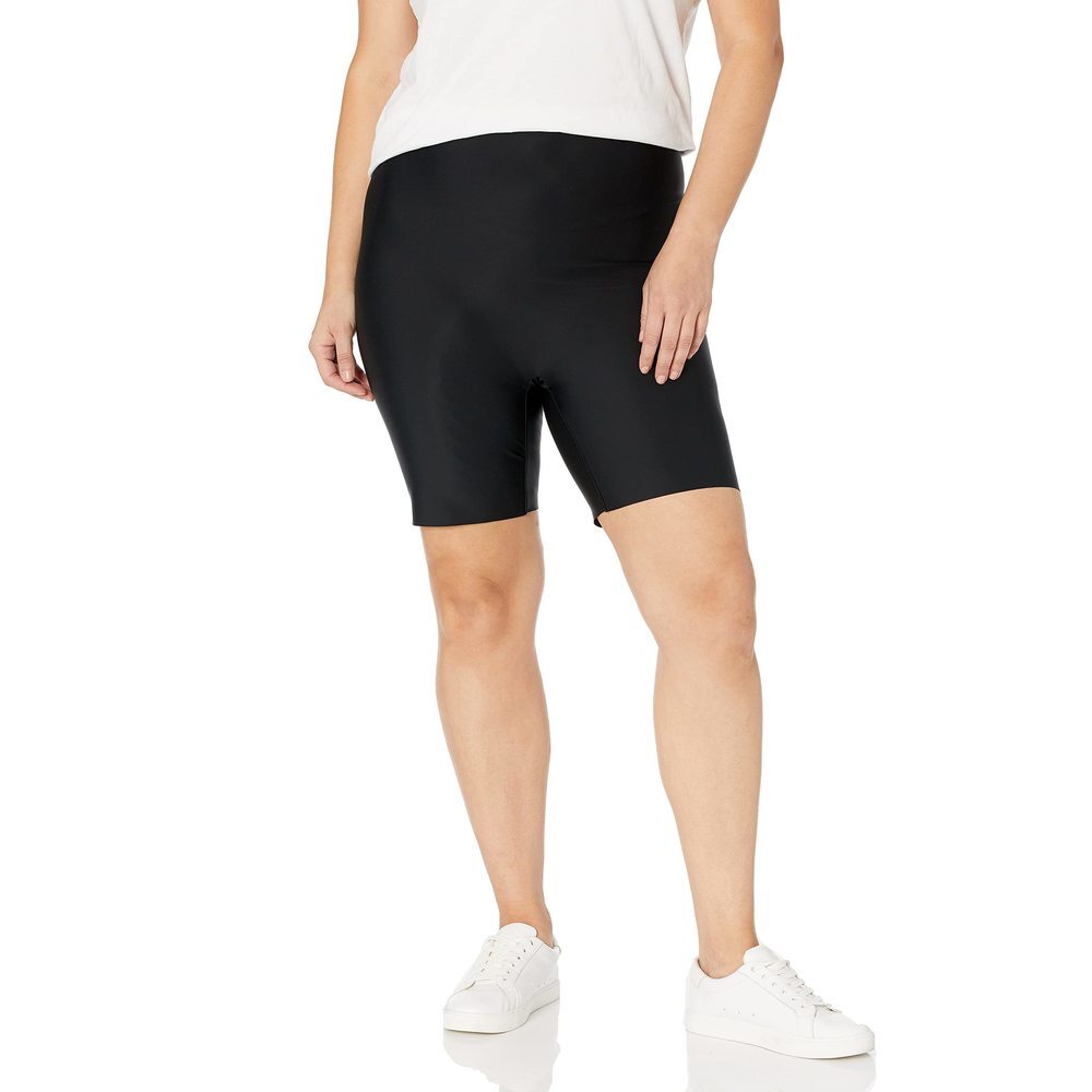 HUE Women's Faux Leather High Waist Bike Shorts, Black, XL